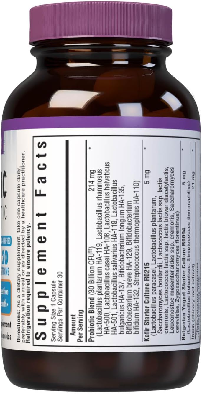 Bluebonnet Nutrition Probiotic and Prebiotic Capsules, 30 Billion CFU for Immune Support and Digestive Health, Gluten-Free & Non-GMO, 30 Count Bottle