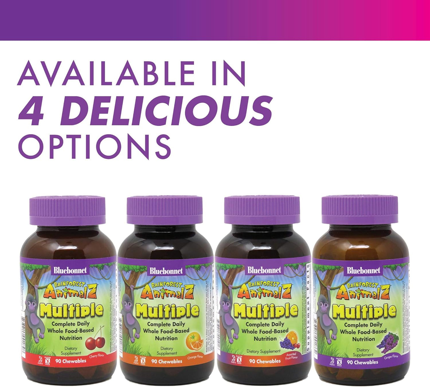Bluebonnet Nutrition Rainforest Animalz Kids Multivitamin Chewable Tablets - Whole Food Based, Vitamin C, D3, Iron - 180 Tablets, Orange Flavor - Gluten Free, Milk Free, Kosher