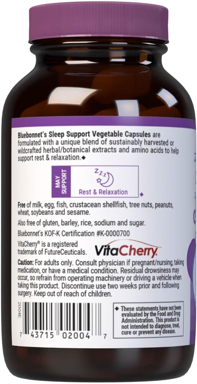 Bluebonnet Nutrition Sleep Support Formula - Whole Food-Based, Soy-Free, Gluten-Free, Non-GMO, Vegan - 30 Capsules