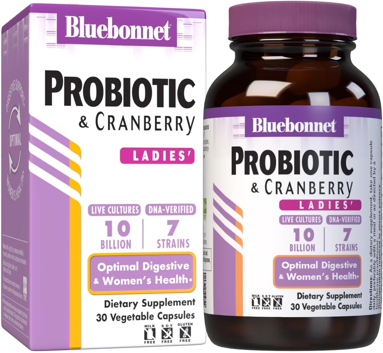 Bluebonnet Nutrition Women's Probiotic and Cranberry Capsules - 10 Billion CFU, Immune & Digestive Support, Gluten/Milk/Soy-Free, Non-GMO - 30 Ct.