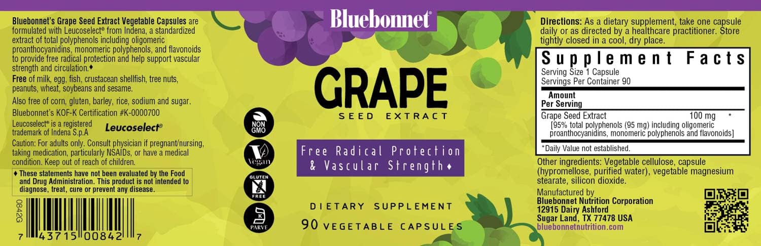 BlueBonnet Super Fruit Grape Seed Extract Capsules, 90 Count Bottle