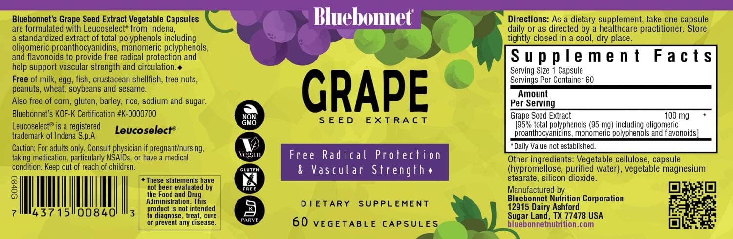 BlueBonnet Super Fruit Grape Seed Extract Supplement - 60 Capsules - Antioxidant Rich Formula