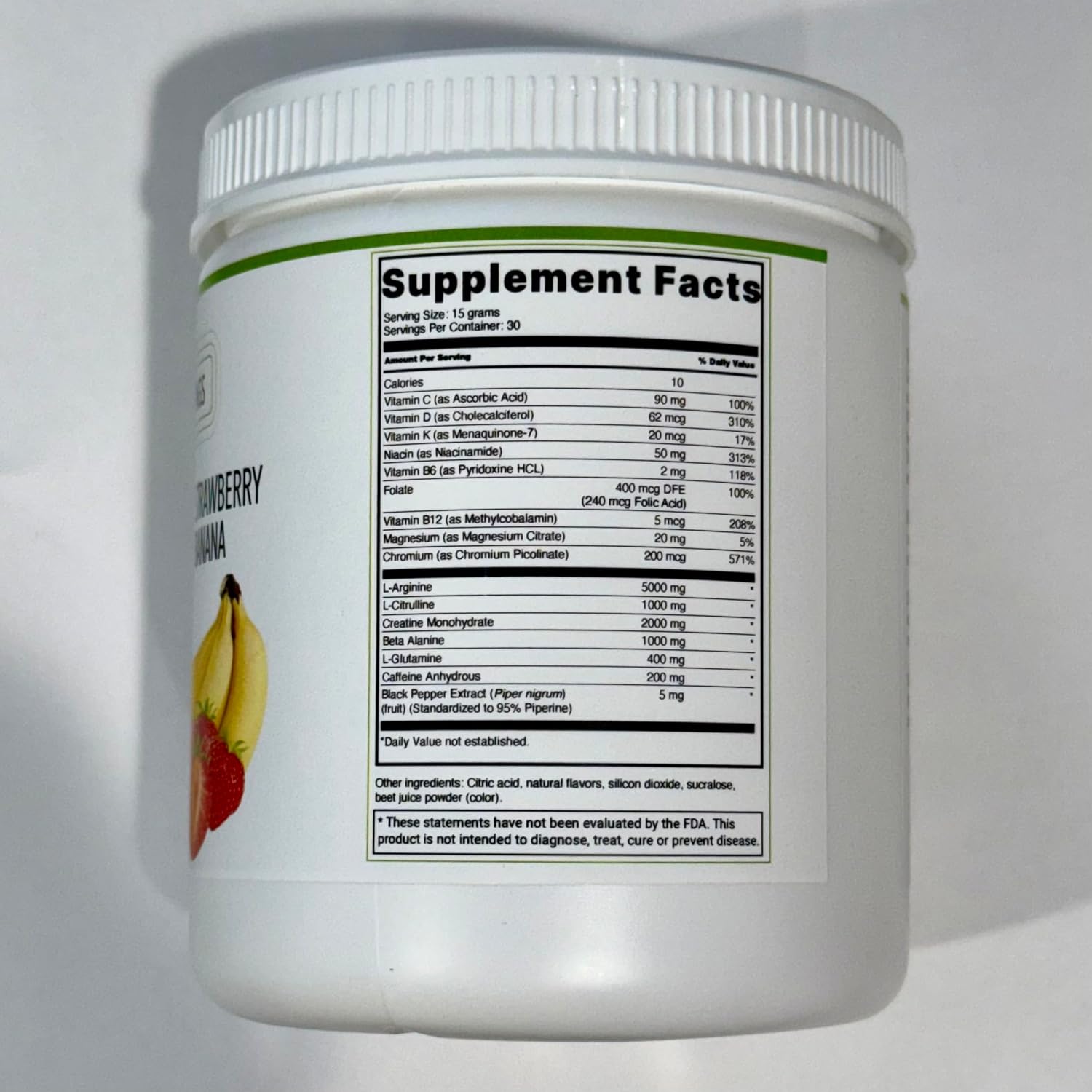 BlueEarth Company Nitric Oxide Booster Drink Mix - Heart Health & Energy Support - L-Arginine 5000mg + L-Citrulline Complex - Strawberry Banana Flavor - 30 Servings