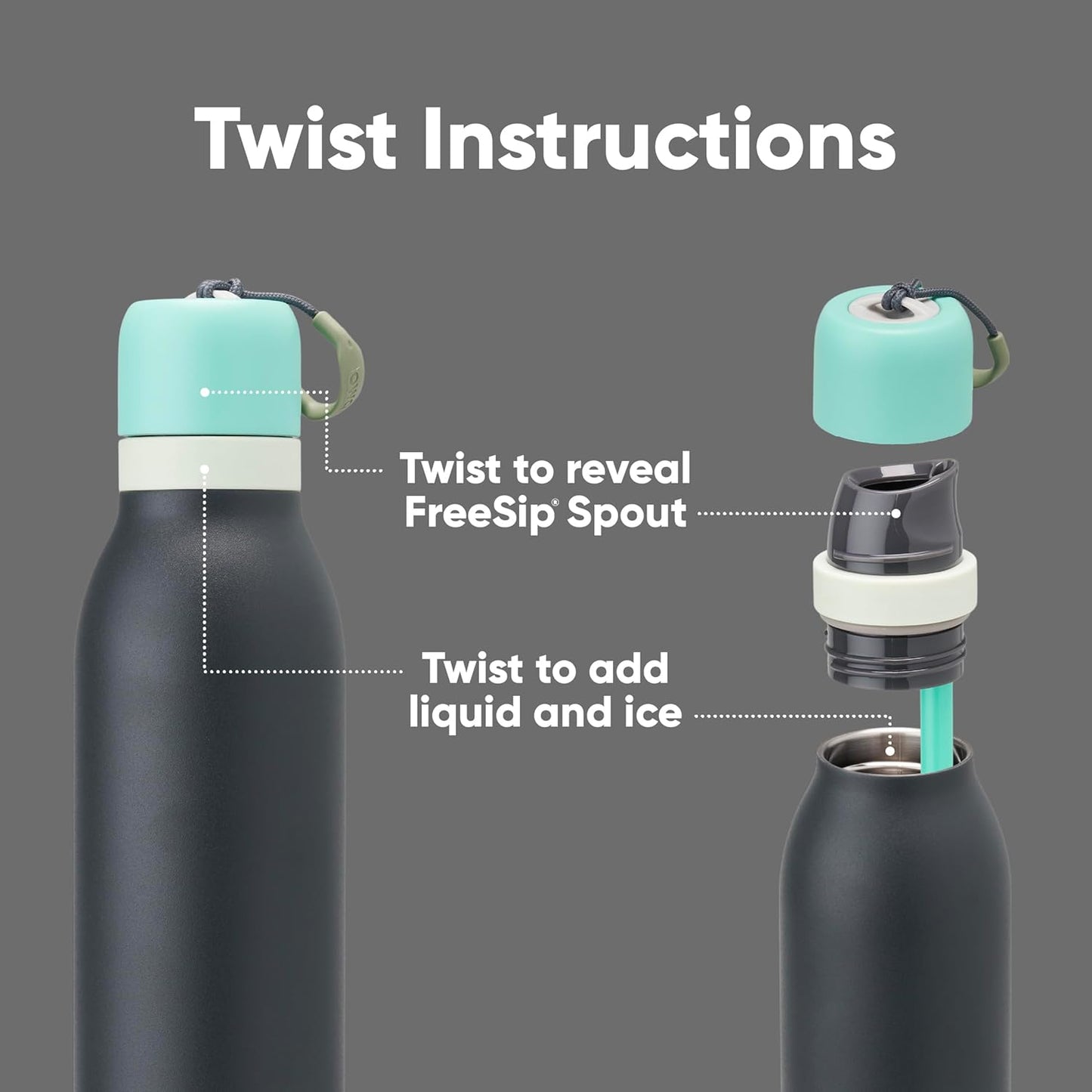 Blue/Grey Owala FreeSip Twist Insulated Stainless Steel Water Bottle - BPA-Free, 24-oz - Ideal for Sports and Travel