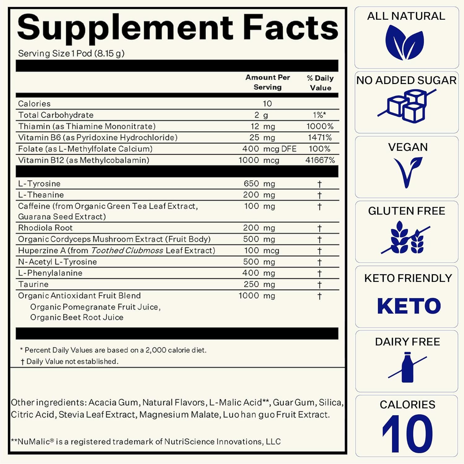 Blueshift Energy + Focus Powder Pods - Healthy Caffeine Drink Mix Sticks with Guarana, B Vitamins, No Sugar - On-The-Go Packets (14 Pack)