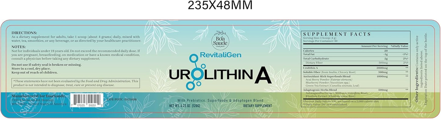 BoaSaude Urolithin A Powder Supplement - 4.23 OZ - Boost Your Health