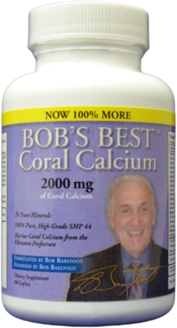 Bob's Best Coral Calcium Supplement - High Potency 2000mg, 90 Caplets for Bone Health & Immune Support