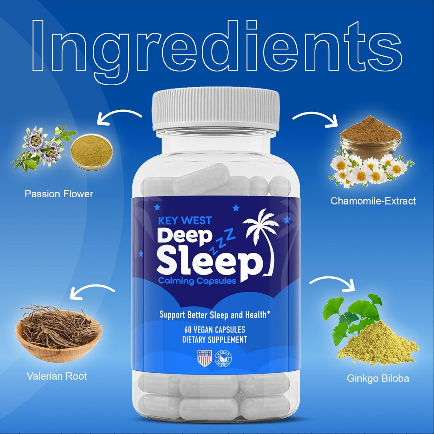 BocaHeal Key West Deep Sleep Capsules - 60 Count Bottle for Restful Sleep