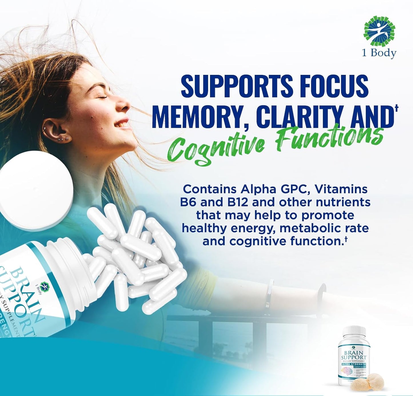 Body Brain Support Triple Pack - Alpha GPC & Lion's Mane Extract - 90 Capsules per Bottle