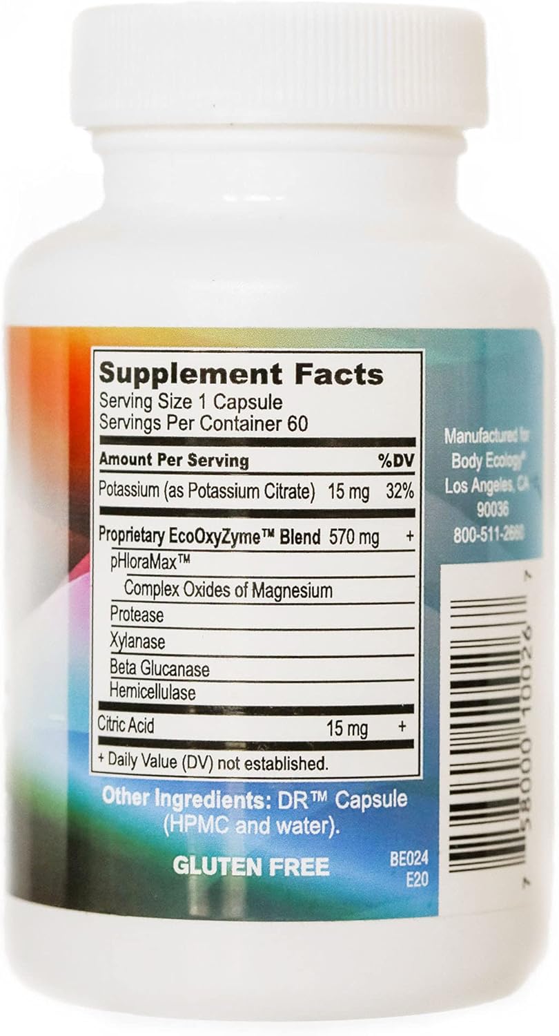 Body Ecology EcoOxyZyme Capsules - Multi-Enzyme Digestive Supplement for Immune System and Gut Health - Biofilm Disruptor - 60 count.