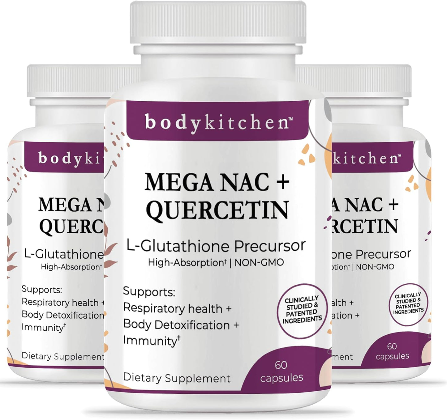 Body Kitchen Mega NAC (N-Acetyl Cysteine) 600 mg with Quercetin - Supports Respiratory Health, Immune Function, Liver & Kidney Detox - Veggie Caps - Pack of 3