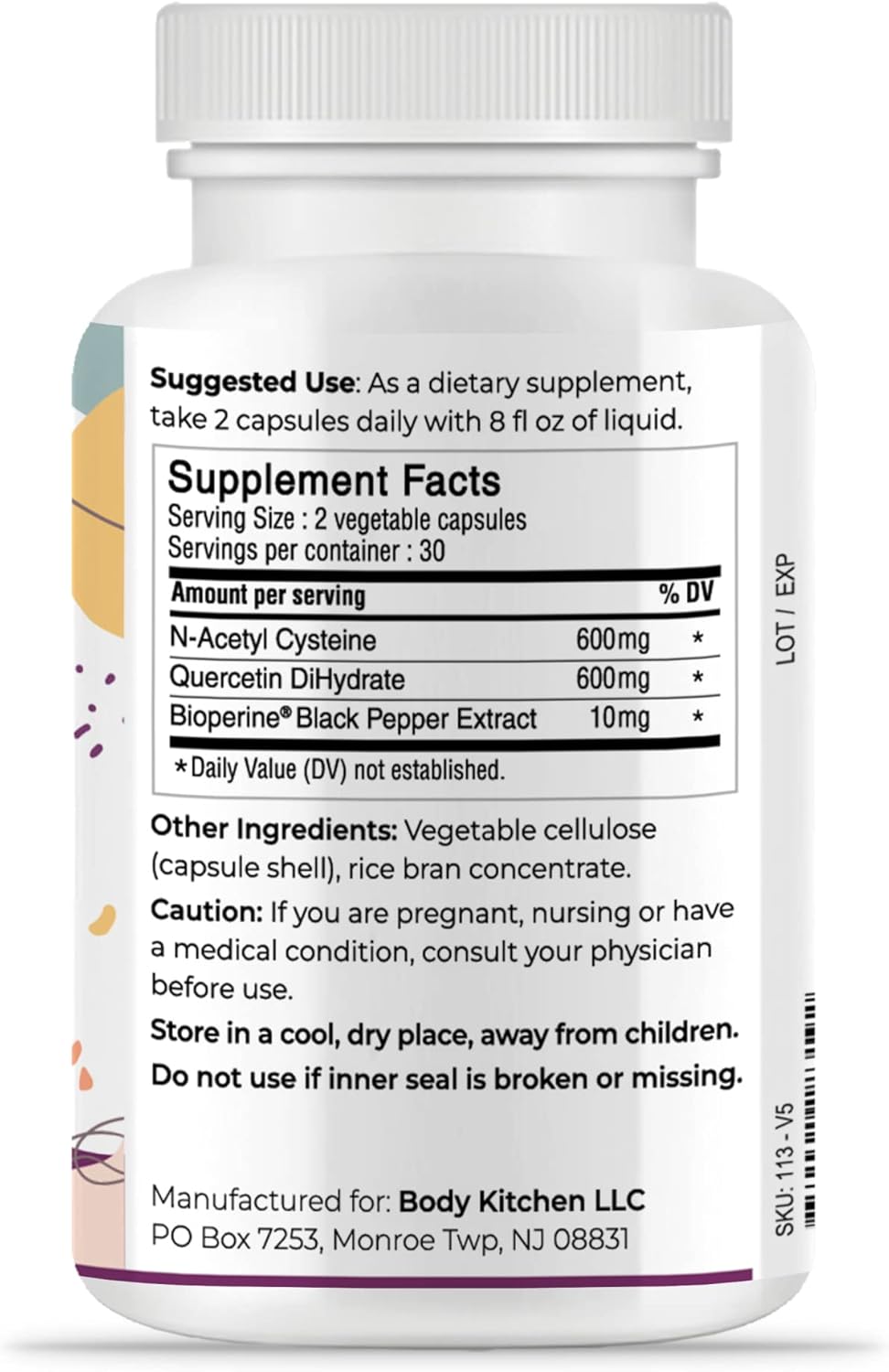 Body Kitchen Mega NAC (N-Acetyl Cysteine) 600 mg with Quercetin - Supports Respiratory Health, Immune Function, Liver & Kidney Detox - Veggie Caps - Pack of 3