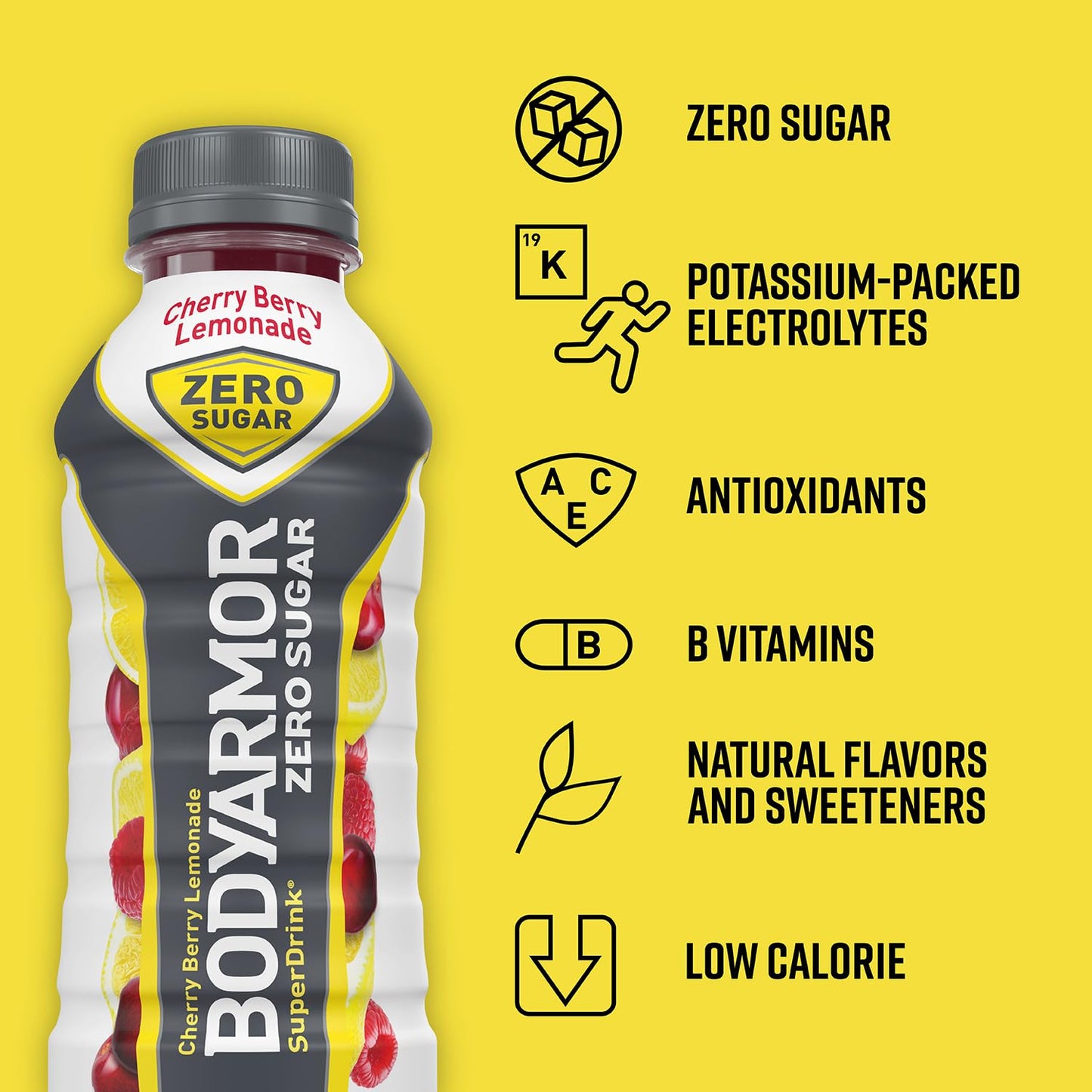 BODYARMOR ZERO Sugar Cherry Berry Lemonade - Sugar Free Sports Drink with Natural Flavors and Electrolytes - 12 fl oz (Pack of 8)