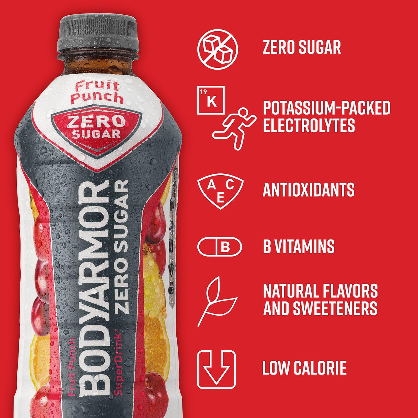 BODYARMOR ZERO Sugar Fruit Punch Sports Drink - Sugar-Free, Low-Calorie Hydration with Natural Flavors - Electrolytes, Antioxidants, B-vitamins - 28 fl oz (Pack of 12)