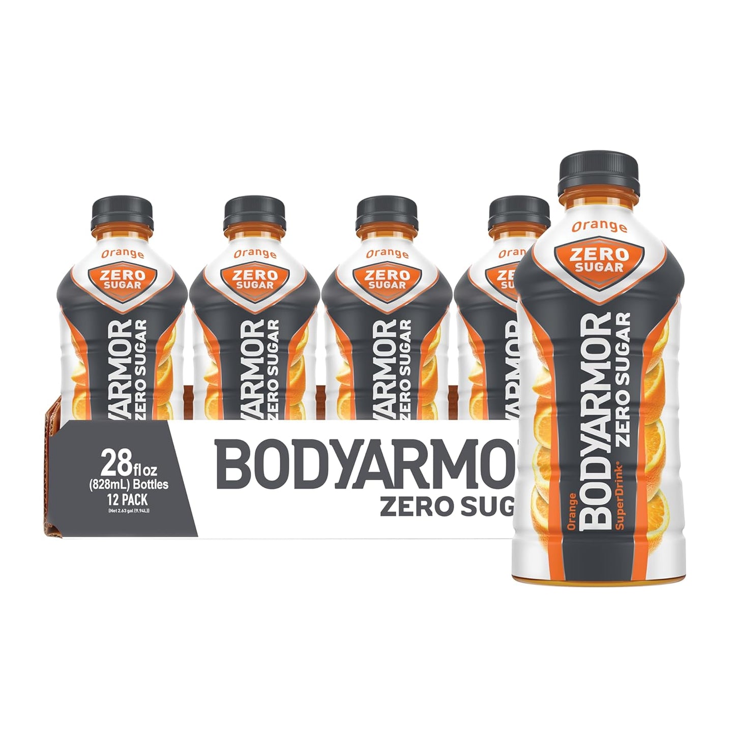 BODYARMOR ZERO Sugar Orange Sports Drink - Sugar-Free, Low-Calorie Hydration with Natural Flavors - Electrolytes, Antioxidants, B-vitamins - 28 fl oz (Pack of 12)