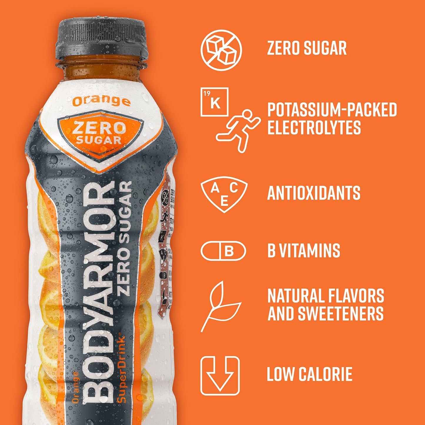 BODYARMOR ZERO Sugar Orange Sports Drink - Sugar Free & Low-Calorie Hydration with Natural Flavors - Packed with Electrolytes, Antioxidants, and B-vitamins - 16 fl oz (Pack of 12)