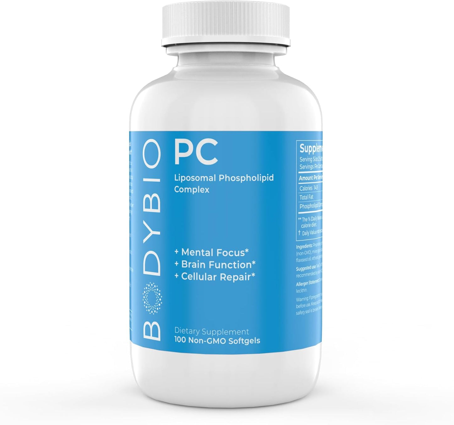 BodyBio Phospholipid Complex Softgels - Cognitive Enhancer for Healthy Brain, Anti-Aging & Cellular Support - 100 Count