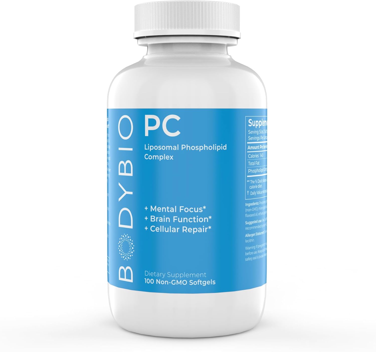 BodyBio Phospholipid Complex Softgels - Cognitive Enhancer for Healthy Brain, Anti-Aging & Cellular Support - 100 Count