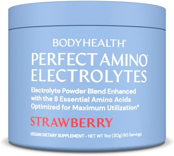 BodyHealth PerfectAmino Electrolytes Powder - Keto-Friendly Hydration Drink Mix with Trace Minerals - Strawberry Flavor - 60 Servings
