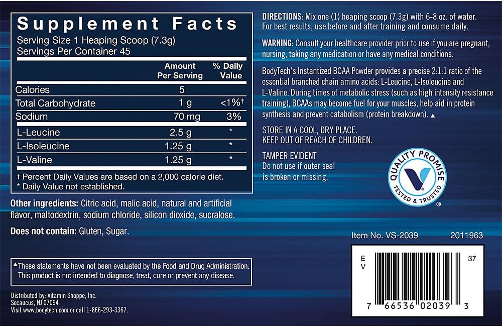 BodyTech BCAA Fruit Punch Powder - Supports Muscle Recovery & Endurance - Optimal 2:1:1 Ratio - 11.5 Ounce