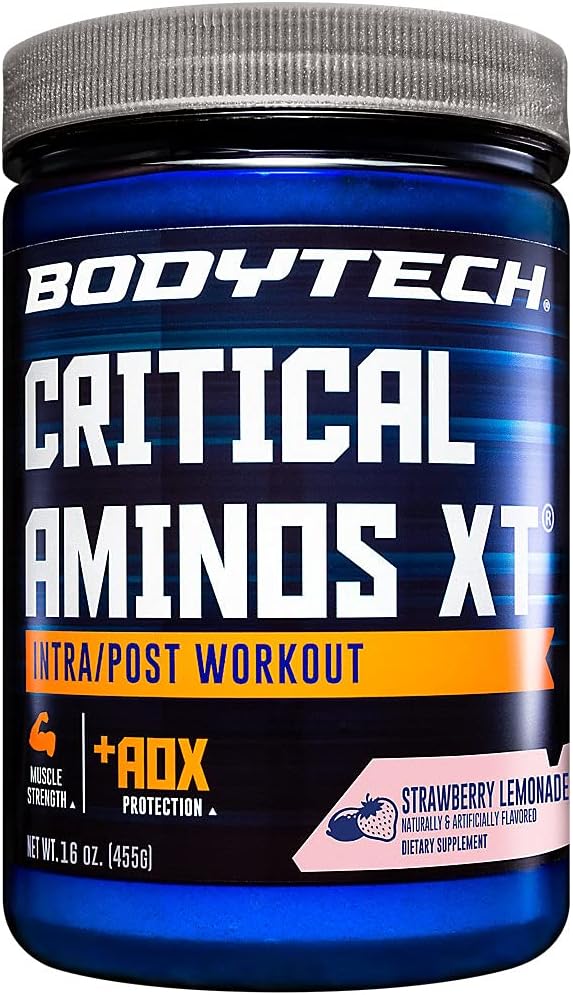 BodyTech Critical Aminos XT Powder - Strawberry Lemonade Flavor - Supports Muscle Recovery, Endurance, Performance - 16 oz, 45 Servings