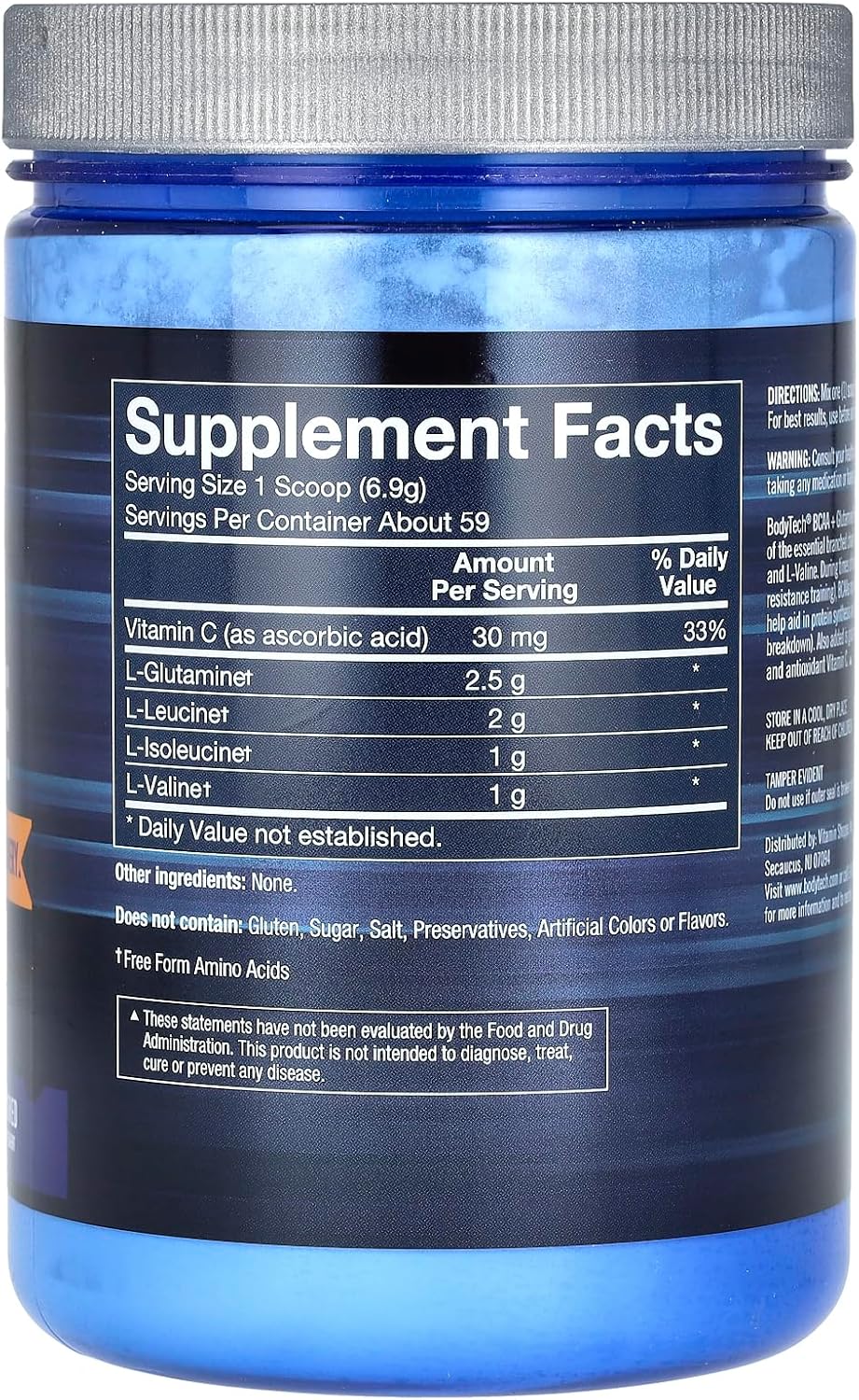BodyTech Unflavored BCAA + Glutamine Powder - Supports Muscle Recovery, Strength, Endurance - Post-Workout & Daily Performance - 14.4 oz/59 Servings