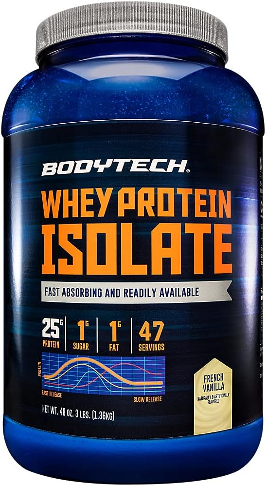 BodyTech Vanilla Whey Protein Isolate Powder - 25g Protein, BCAA's, Muscle Growth, 3lb