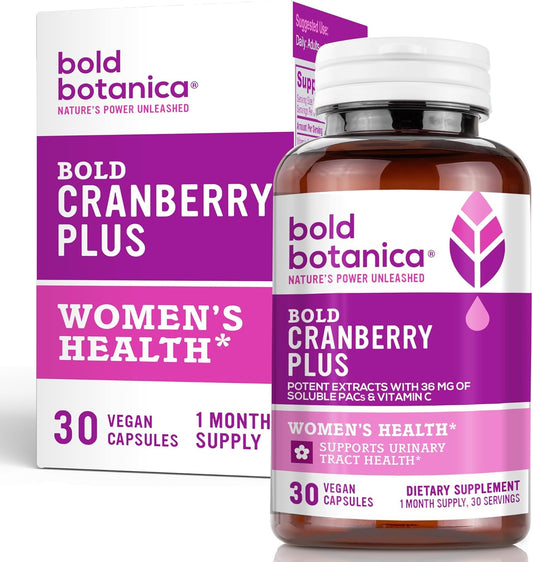 Bold Botanica Cranberry PAC 36mg - 100% Soluble Juice Extract Capsules for Urinary Tract Support - Non-GMO with Vitamin C - 30 Vegan Pills