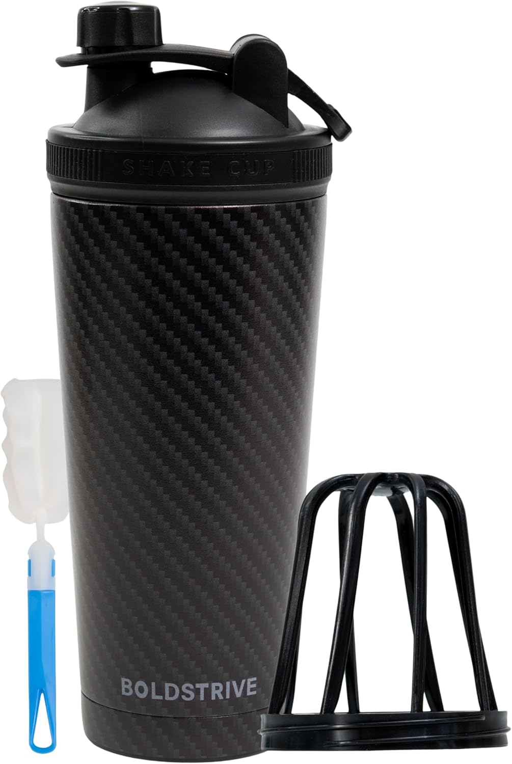 Boldstrive Stainless Steel Protein Shaker Bottle with Carbon Fiber Wrap, Insulated Water Bottle & 6 Month Fitness Journal