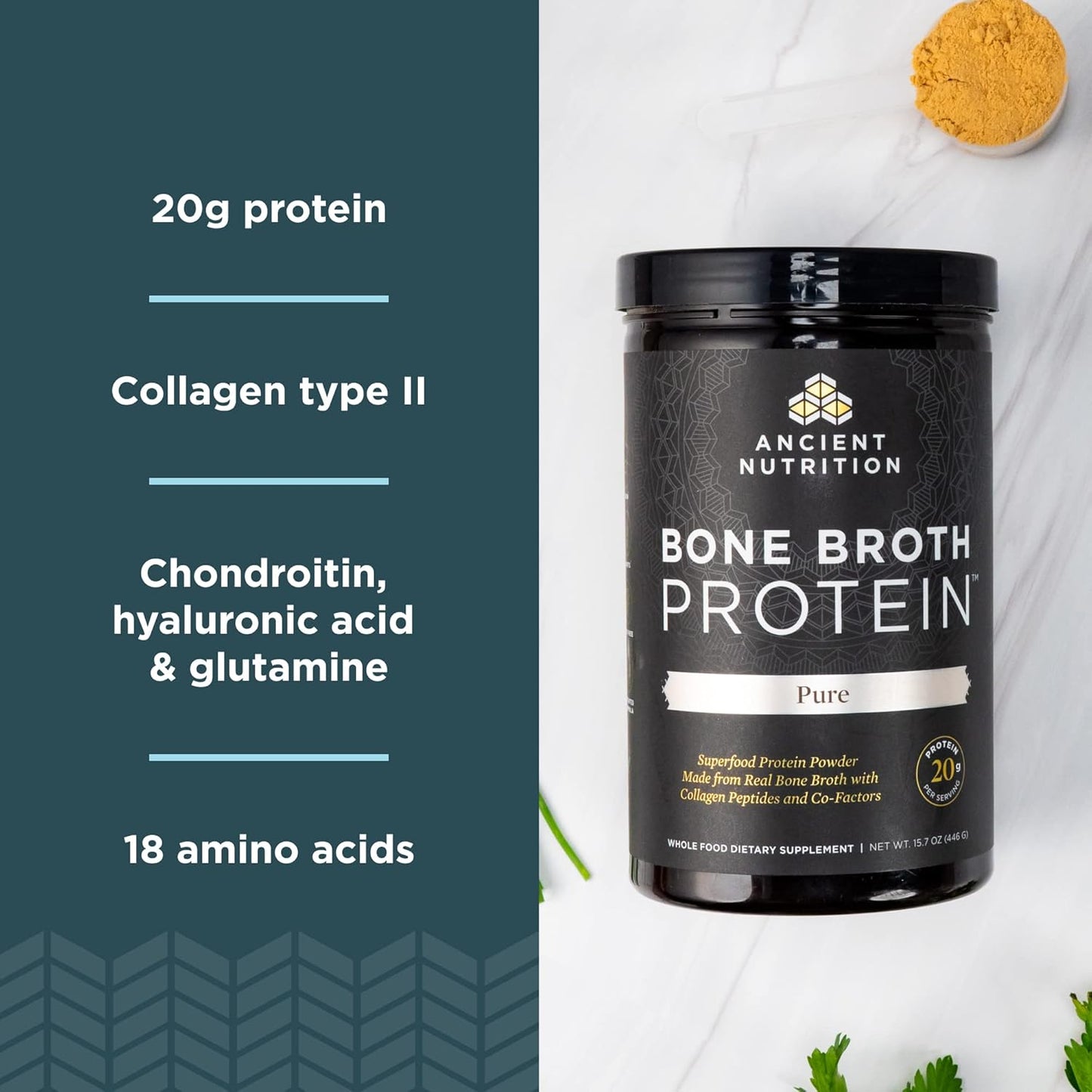 Bone Broth Protein Powder - Pure Flavor, 20 Servings - Ancient Nutrition