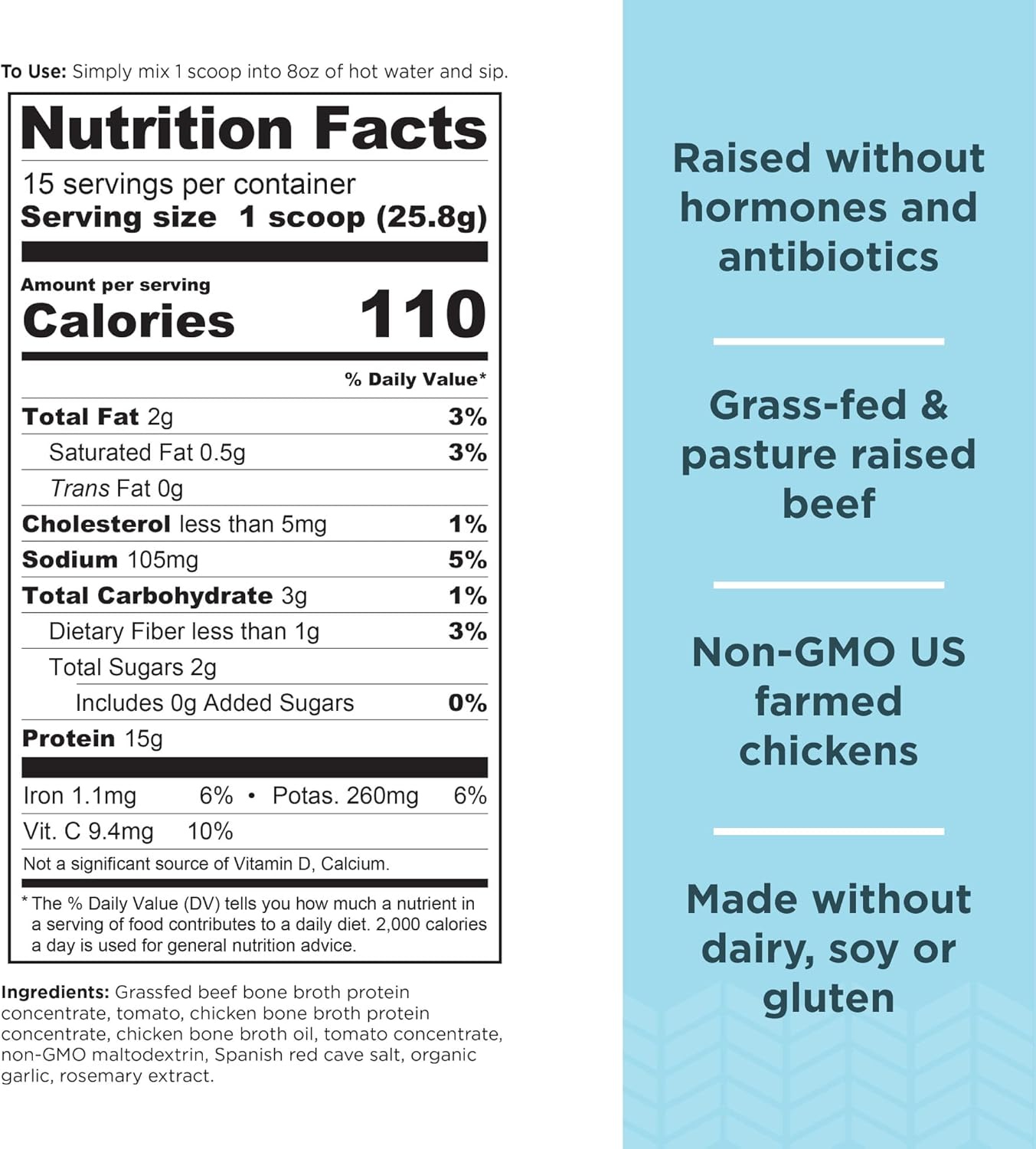 Bone Broth Protein Powder Variety Pack - Tomato Basil & Butternut Squash Flavors, 15 Servings Each