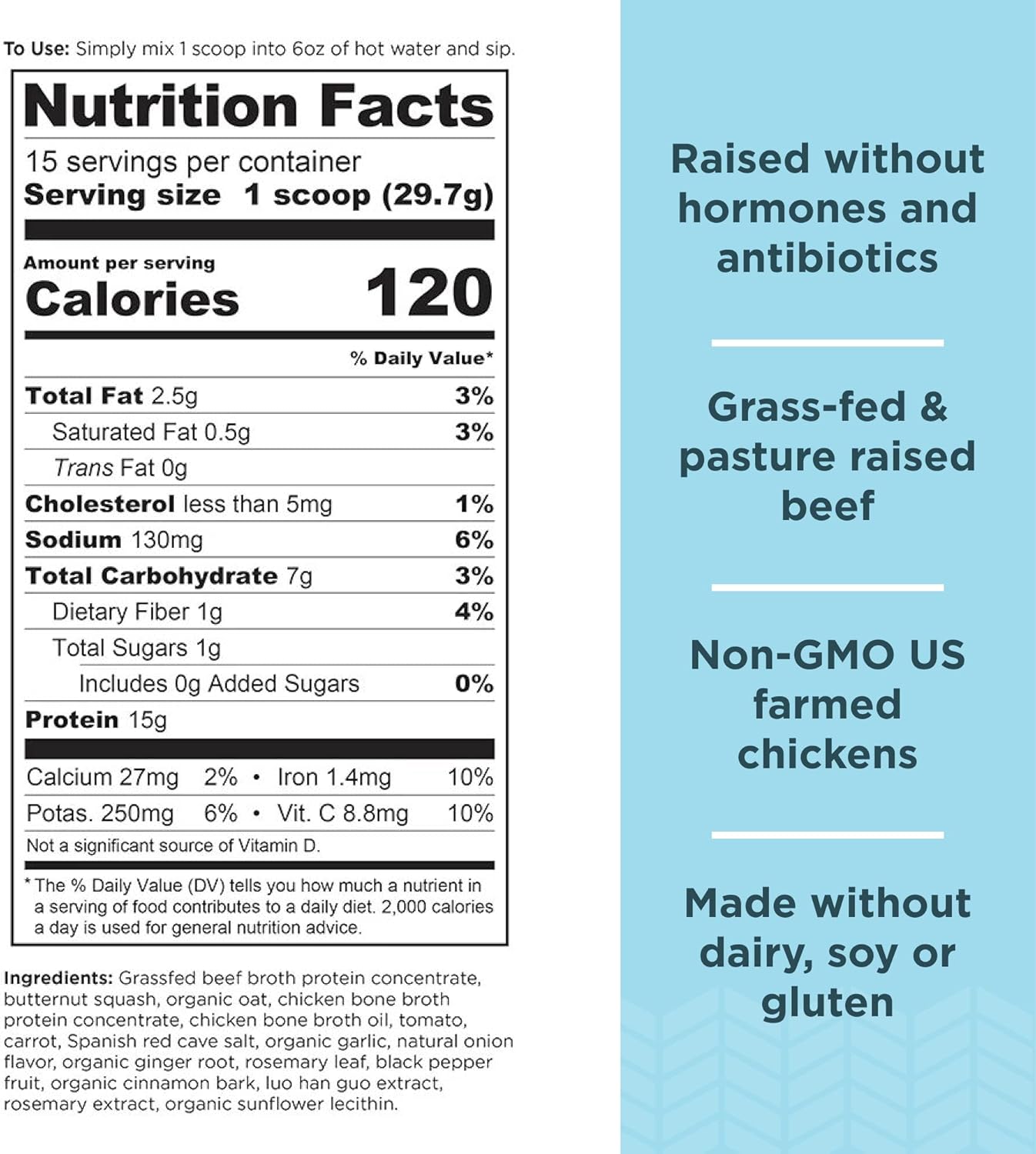 Bone Broth Protein Powder Variety Pack - Tomato Basil & Butternut Squash Flavors, 15 Servings Each