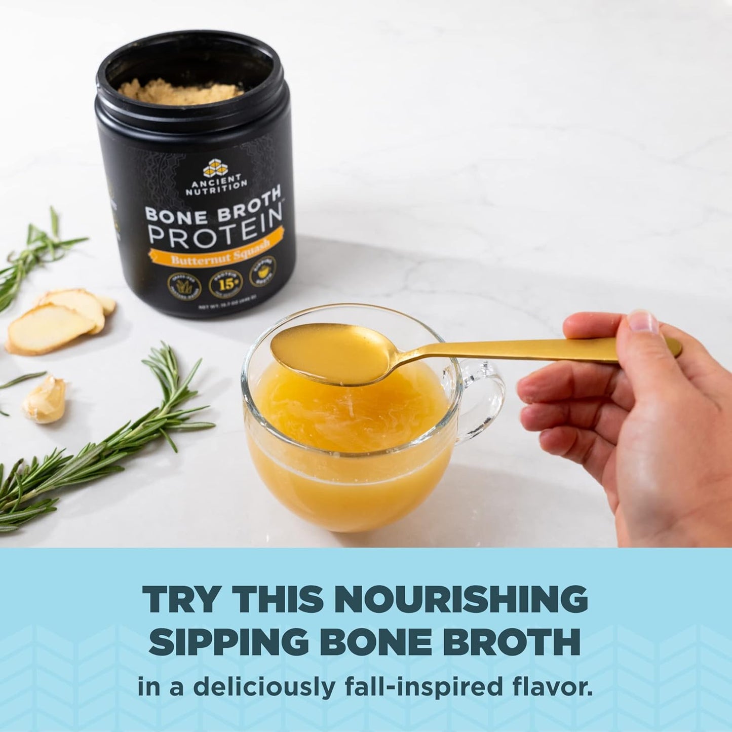 Bone Broth Protein Powder Variety Pack - Tomato Basil & Butternut Squash Flavors, 15 Servings Each