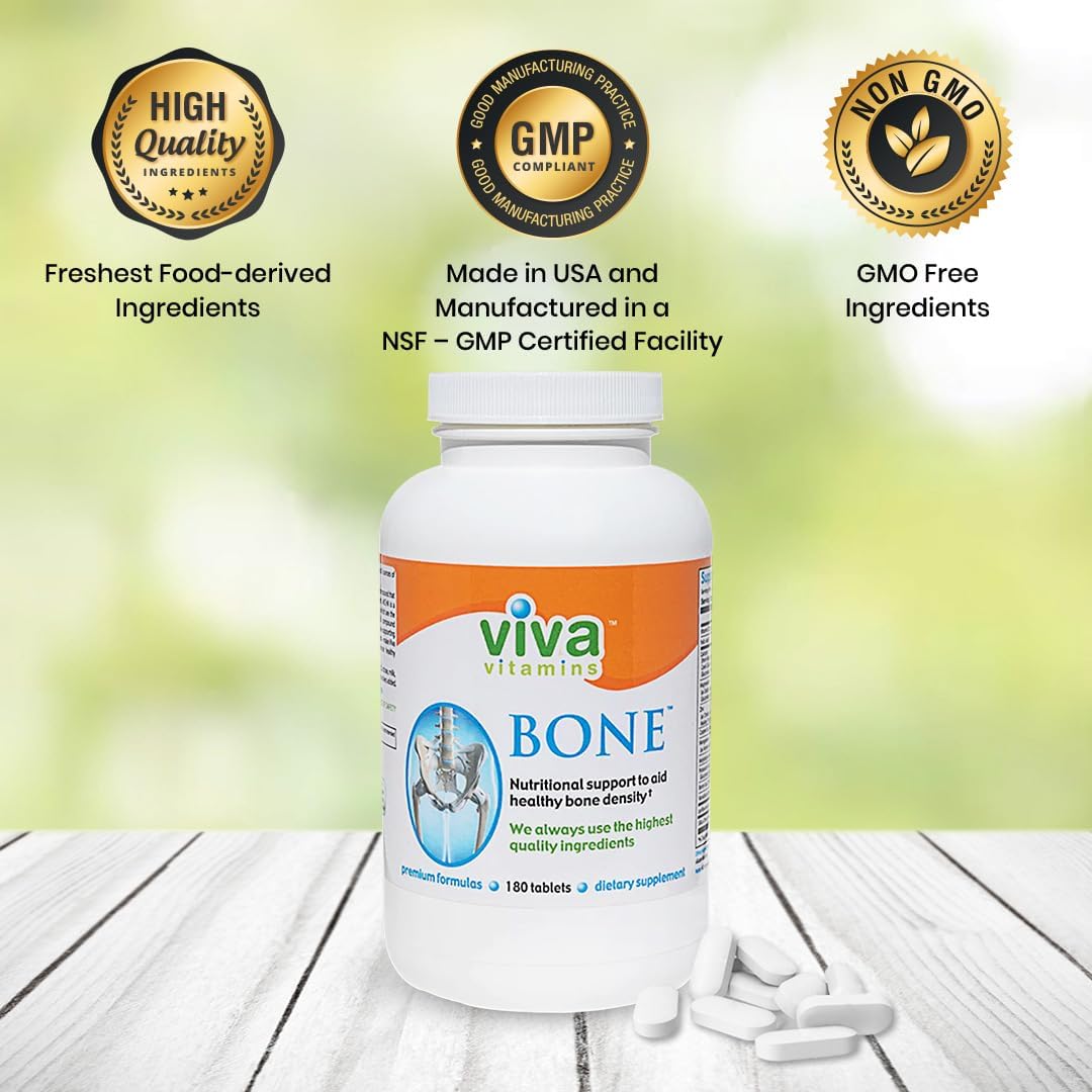 Bone Health Supplement - Vegan Calcium Magnesium Zinc Tablets for Men and Women, Supports Bone Density with Vitamin D3, Non GMO, 180 Tablets