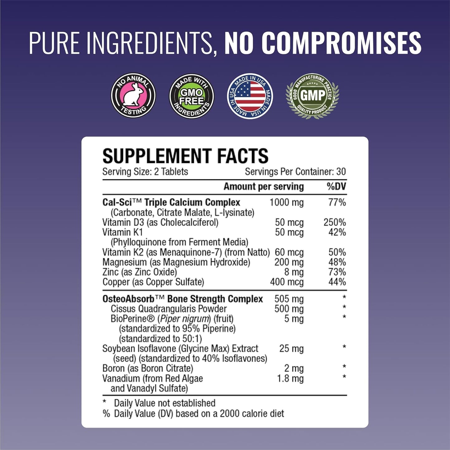 Bone Health Supplement with K2, BioPerine, Magnesium - Strengthen Bones, Prevent Density Loss - 180 Vegan Tablets - Made in USA