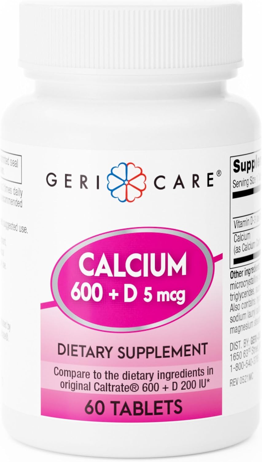 Bone Health Support: GeriCare Calcium 600mg + Vitamin D 5mcg Tablets, 60 Count (1 Pack) - Nutritional Supplement