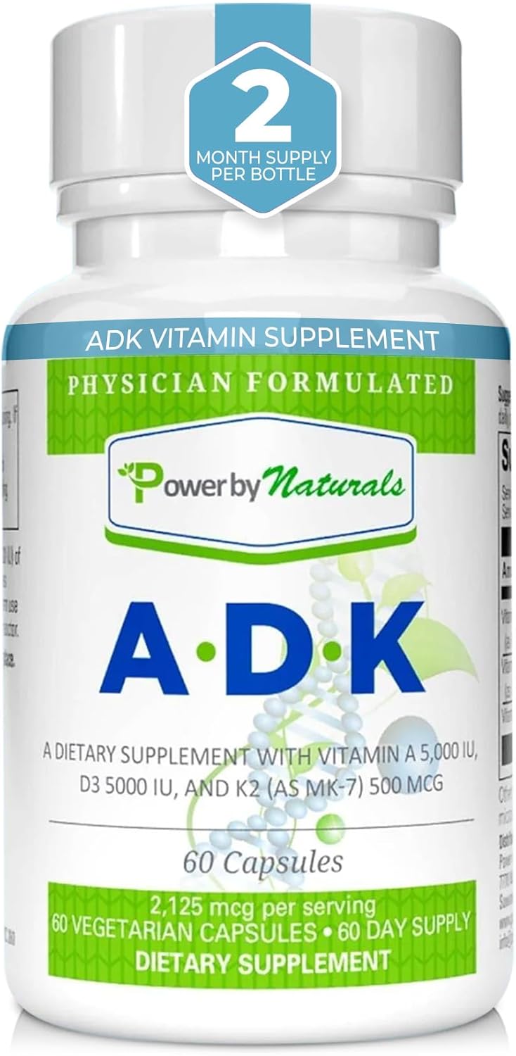 Bone Health Support: Vitamin ADK Supplement with Pure Vitamin D, A, and K2 MK-7 - 60 Capsules