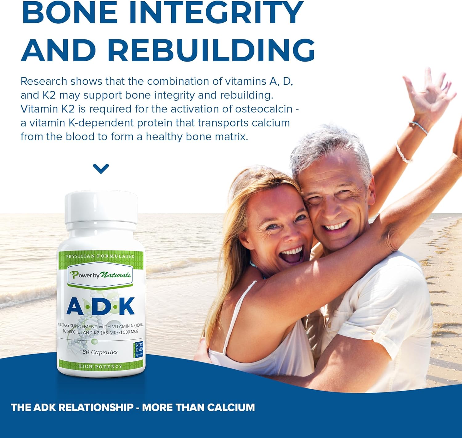 Bone Health Support: Vitamin ADK Supplement with Pure Vitamin D, A, and K2 MK-7 - 60 Capsules