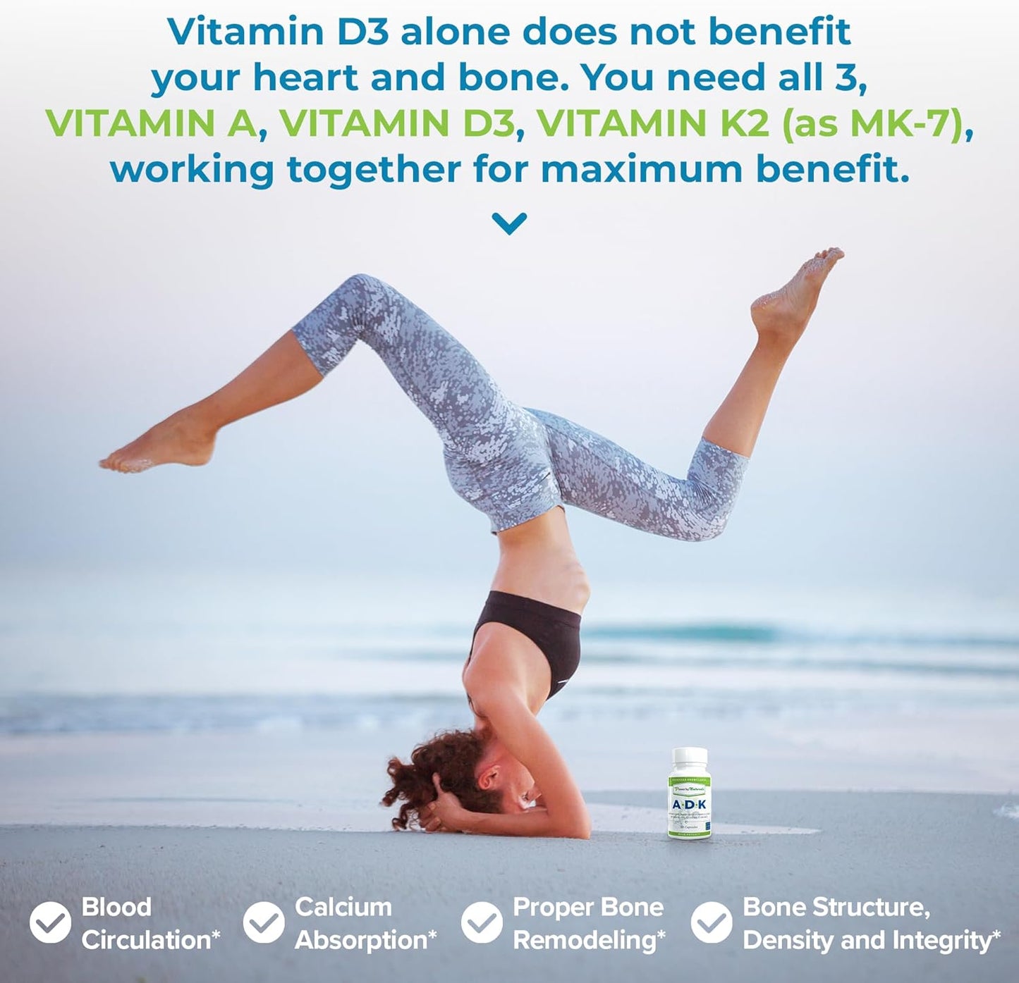Bone Health Support: Vitamin ADK Supplement with Pure Vitamin D, A, and K2 MK-7 - 60 Capsules