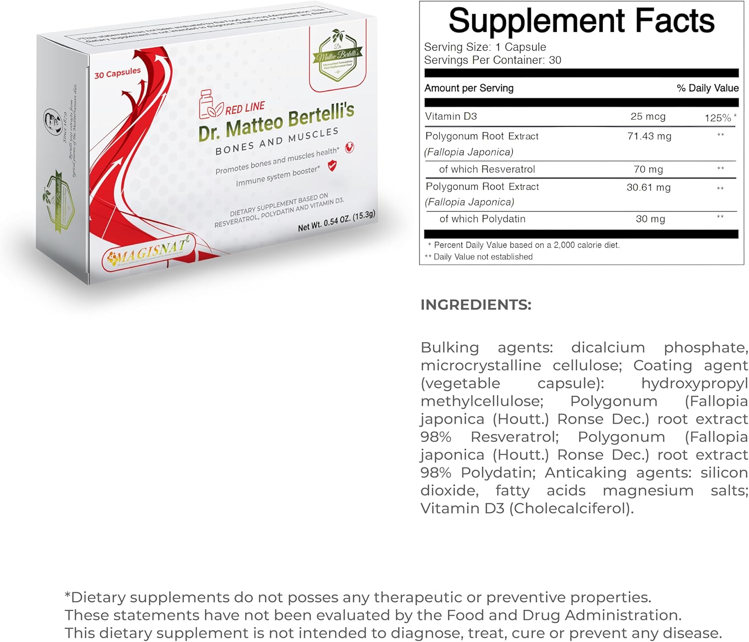 Bone, Muscle, and Iron Support Bundle by Dr. Matteo Bertelli - Resveratrol, Polydatin, Vitamin D3 & C, Nettle Extract, Iron (30 Capsules & 30 Tablets)