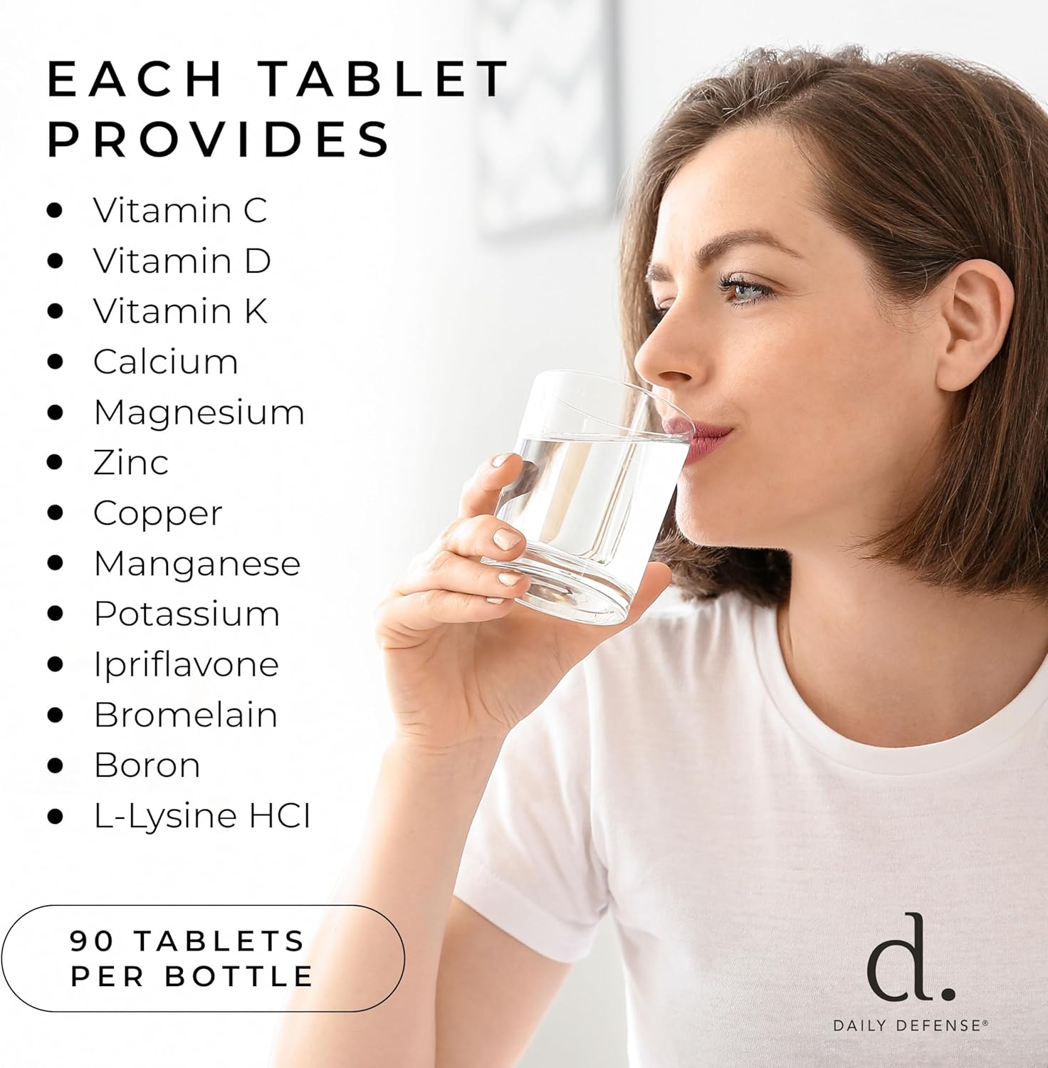 Bone Support Formula with Calcium 1000mg, Magnesium, L-Lysine HCl for Women & Men - 90 Easy to Swallow Tablets for Flexibility & Mobility