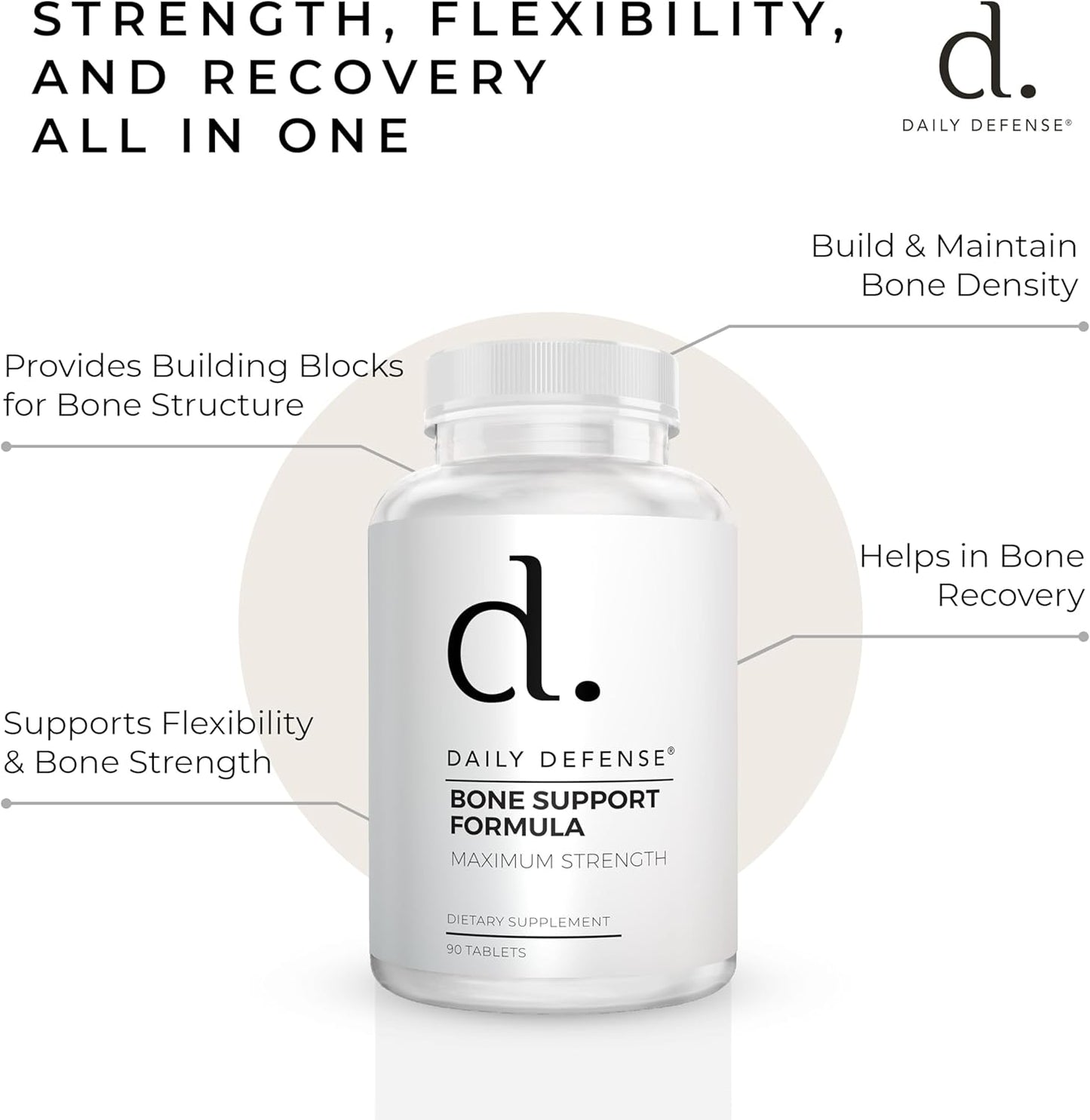 Bone Support Formula with Calcium 1000mg, Magnesium, L-Lysine HCl for Women & Men - 90 Easy to Swallow Tablets for Flexibility & Mobility