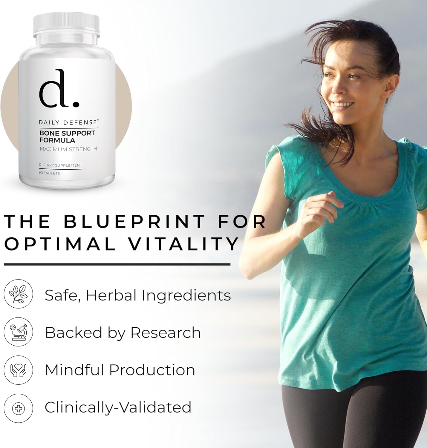 Bone Support Formula with Calcium 1000mg, Magnesium, L-Lysine HCl for Women & Men - 90 Easy to Swallow Tablets for Flexibility & Mobility