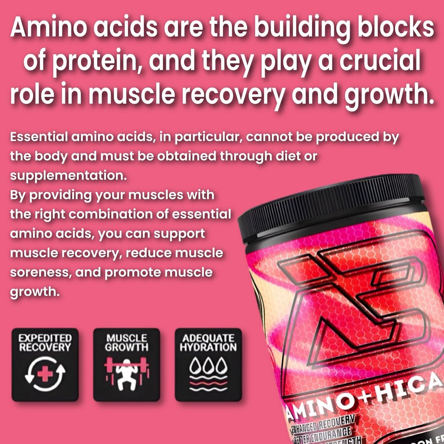 Boneafide Nutrition Amino + HICA EAA Supplement - Dragon Fruit Peach Flavor | Boost Recovery, Endurance, Strength, Energy, Hydration | BCAA, Electrolytes, Leucine | Powder, 30 Servings