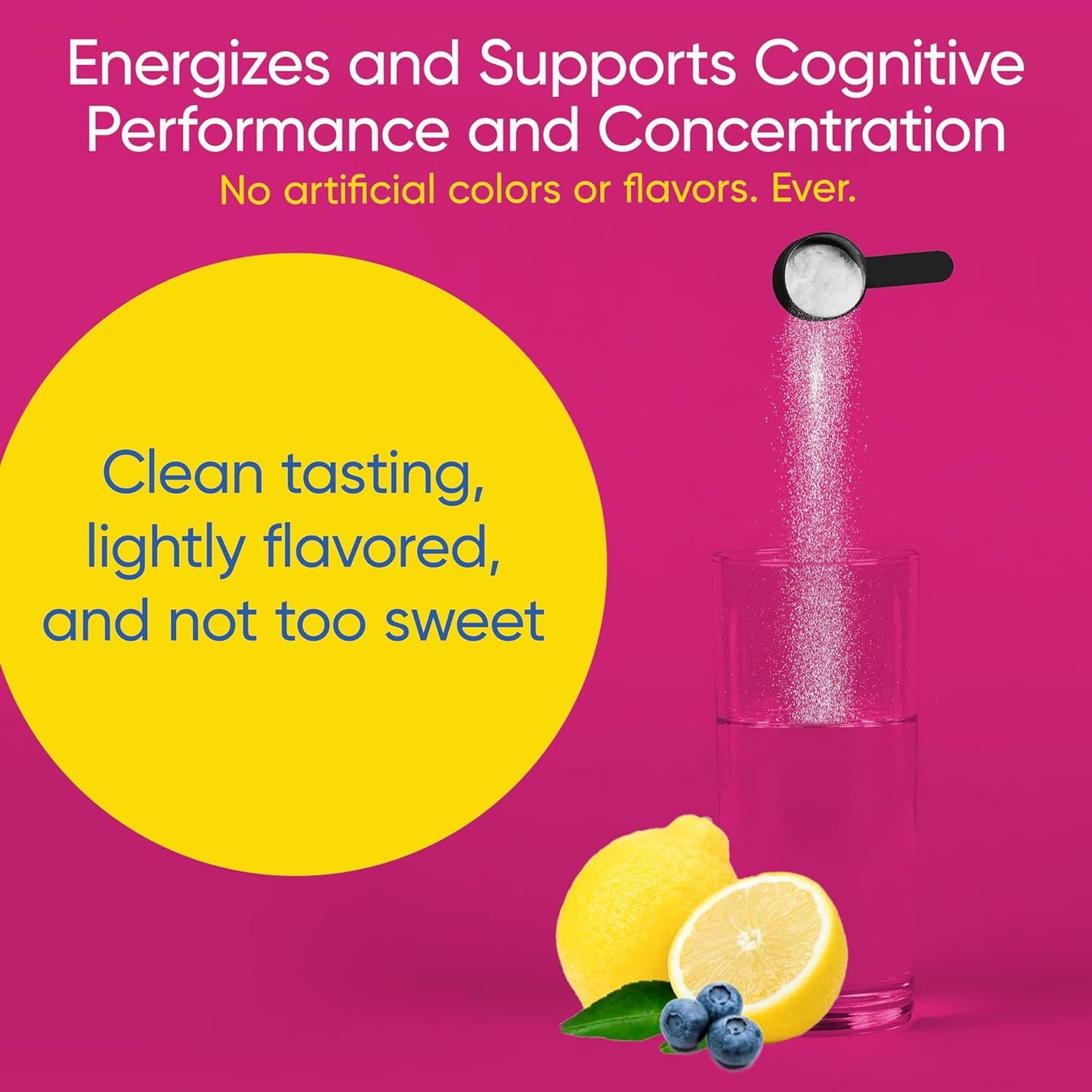 Boost and Focus Powder for Energy and Cognitive Performance, Pre Workout Supplement with Custom Dosing, VIT B12, Niacin, Choline, L-Tyrosine, No Artificial Flavors - Lemon Berry Flavor, 30 Servings
