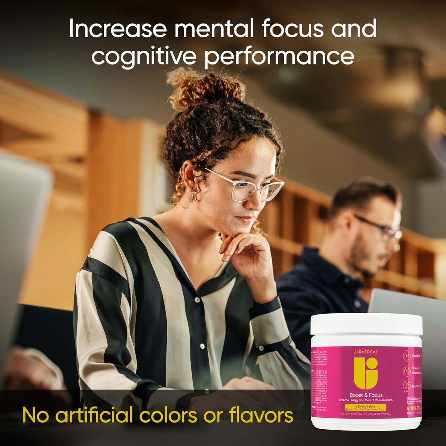 Boost and Focus Powder for Energy and Cognitive Performance, Pre Workout Supplement with Custom Dosing, VIT B12, Niacin, Choline, L-Tyrosine, No Artificial Flavors - Lemon Berry Flavor, 30 Servings