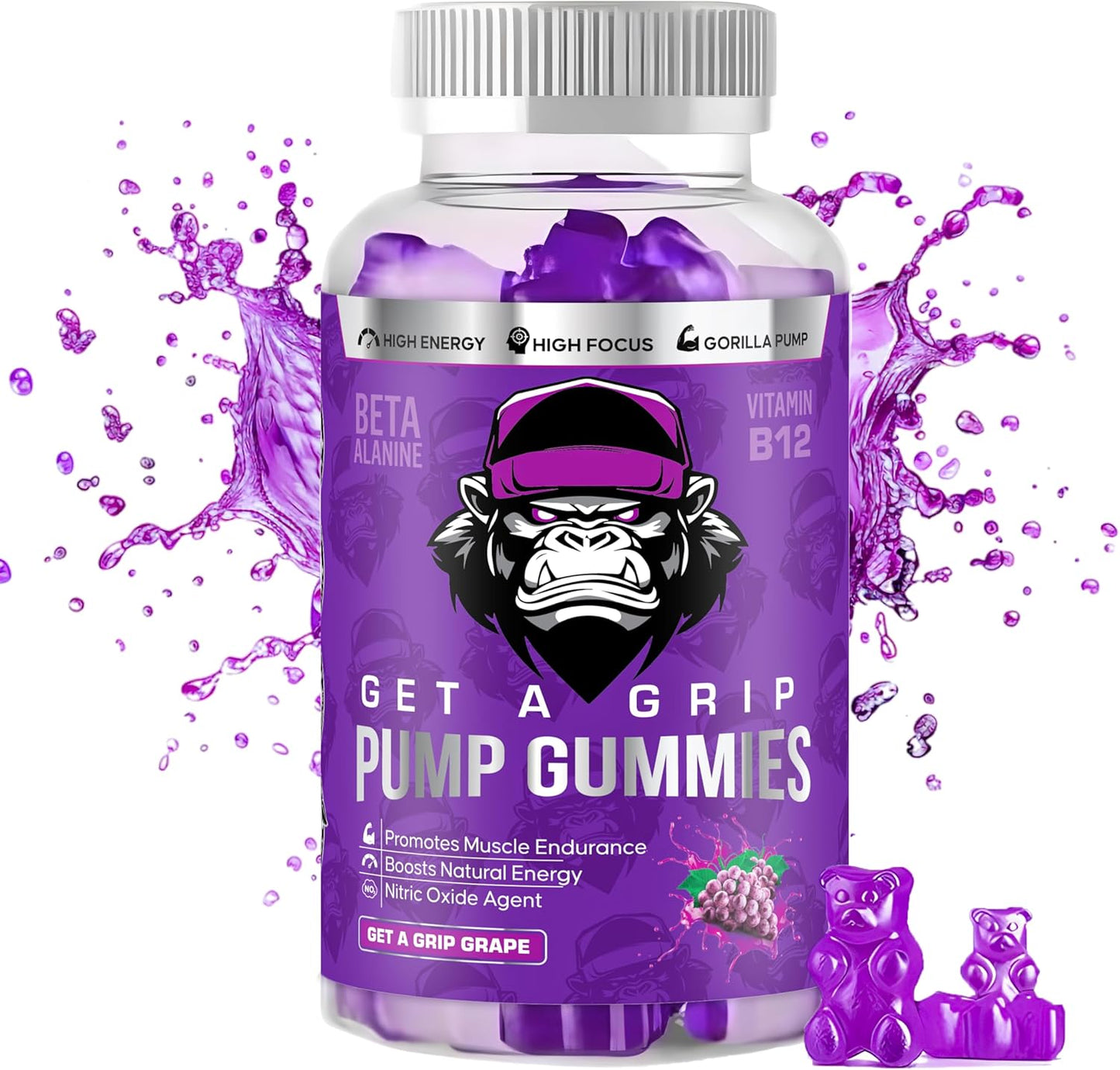 Boost Energy Naturally with Non-Stim Pre-Workout Pump Gummies - Vitamin B12, Beta Alanine, Taurine, Pink Himalayan Salt, L-Citrulline - Enhance Focus and Performance!