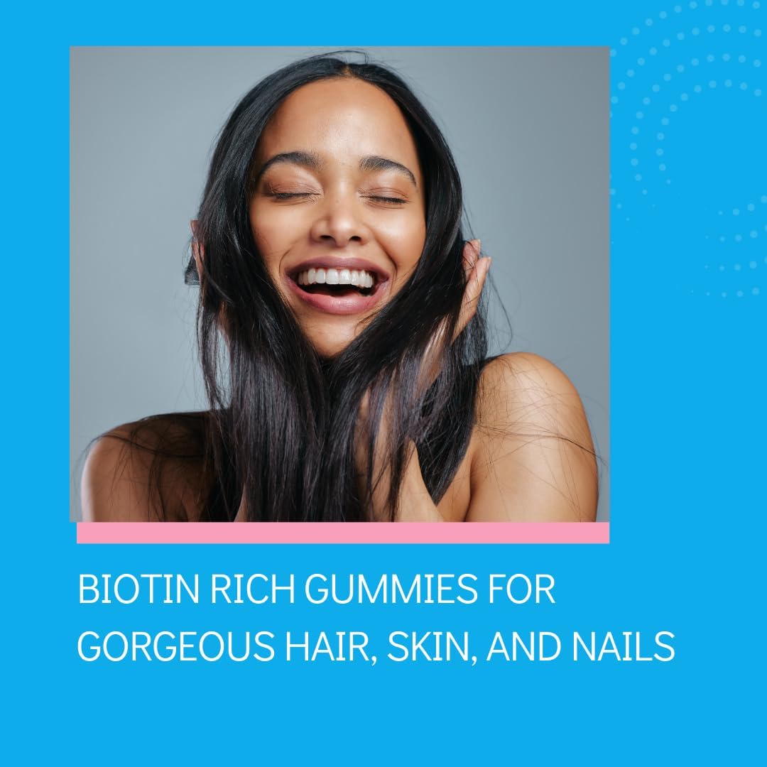 Boost Hair, Skin, and Nails with Vegan Biotin Gummies - 10,000 mcg - Hair and Nail Growth Support - Raspberry Flavored - 60 Count