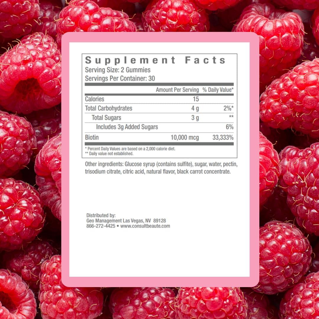 Boost Hair, Skin, and Nails with Vegan Biotin Gummies - 10,000 mcg - Hair and Nail Growth Support - Raspberry Flavored - 60 Count