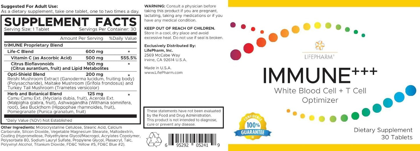 Boost Immunity with Lifepharm IMMUNE+++ Vitamin C Supplement - 500mg - Herbal Blends - Increase White Blood Cells - 30 Tablets